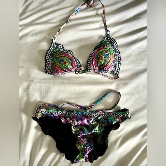 Agua Bendita Black Bikini with Multicolor Trim